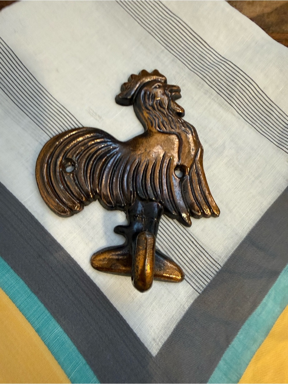 Vintage Brass Tone Rooster Wall Hook Farmhouse Decor